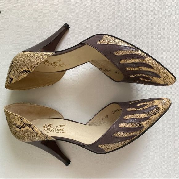 VTG Rosina Ferragamo Schiavone Leather/Snakeskin Heel Pump Flame Embossed 8.5N - Picture 6 of 9